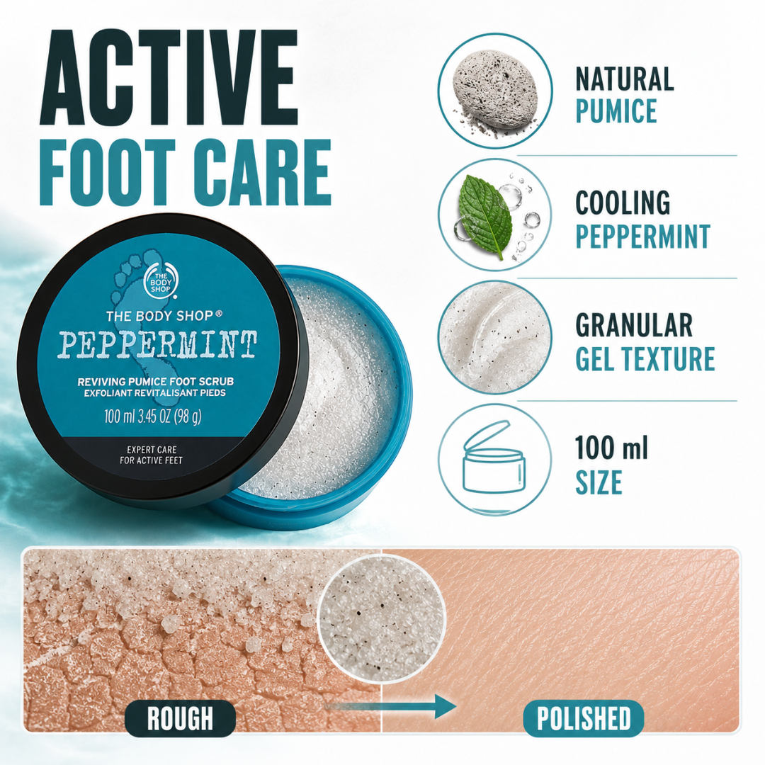 The Body Shop Peppermint Reviving Pumice Foot Scrub – Smooth, Cool & Revive – Expert Care for Active Feet – Buffs Rough Skin, Cooling Freshness – With Natural Pumice & Peppermint Oil