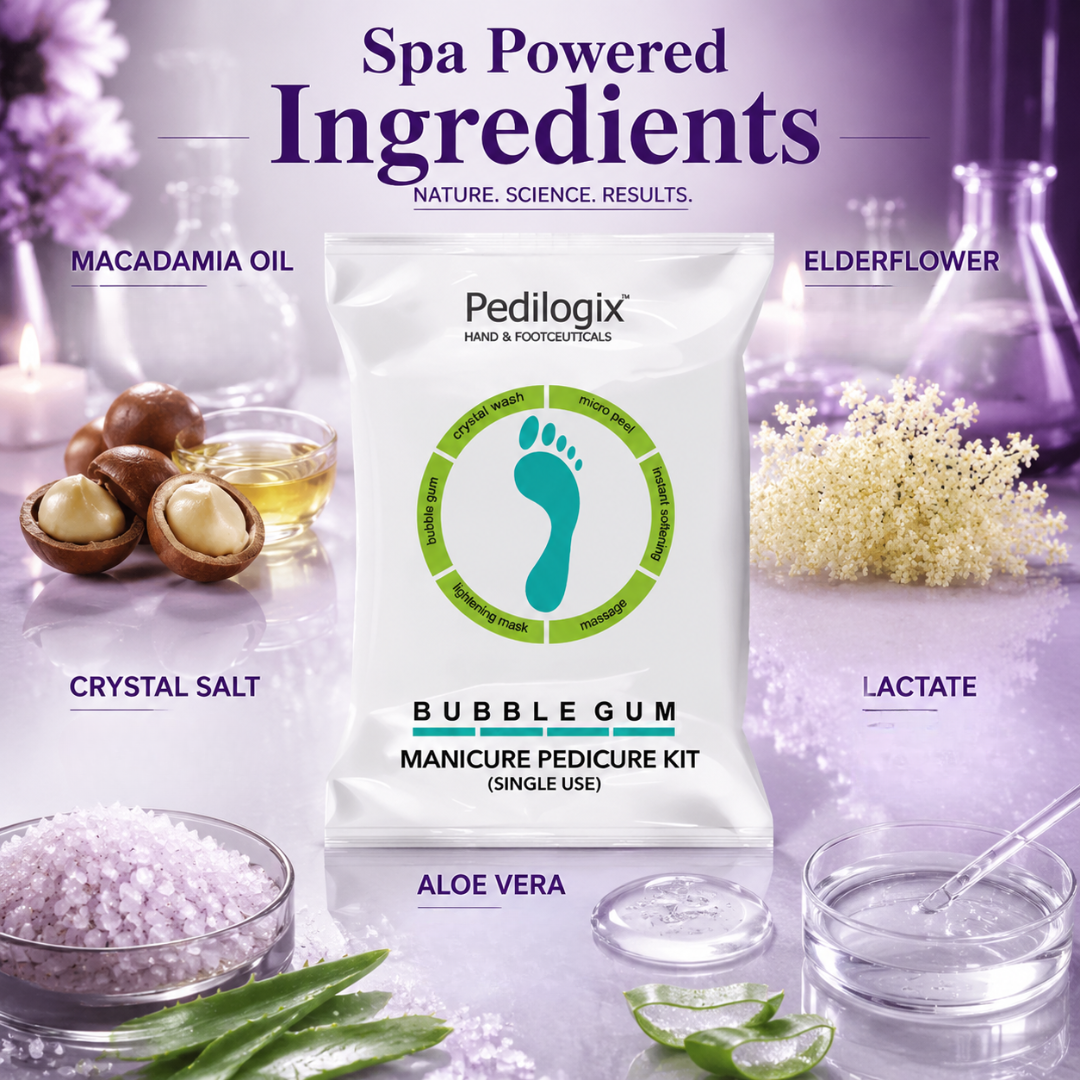 O3+ Pedilogix Spa Kit – Brighten, Smooth & Hydrate – Professional 6-Step Manicure & Pedicure Kit for Hands & Feet – Crystal Wash, Micro Peel, Bubble Gum Gel, Massage Cream & Pedi Mask – Single Use – Spa Results at Home