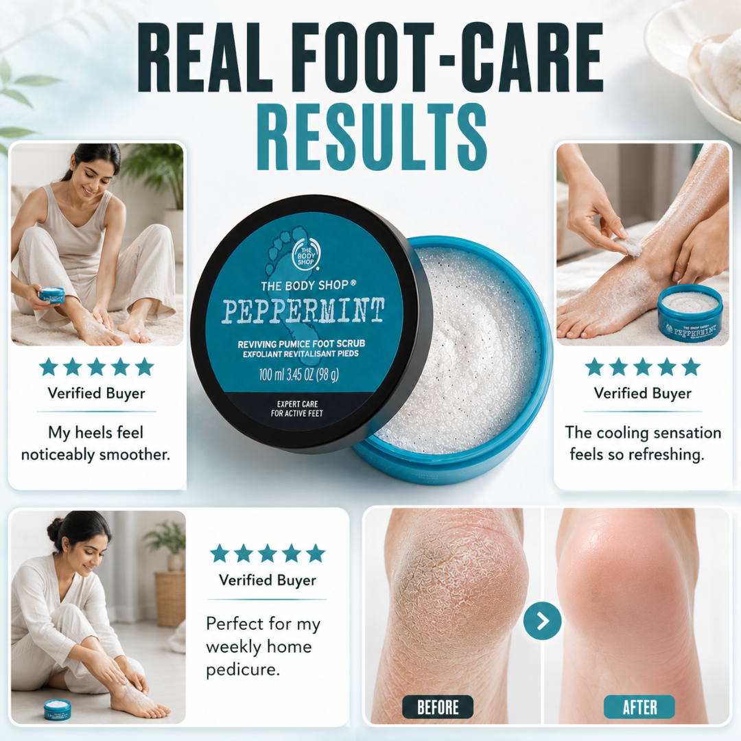 The Body Shop Peppermint Reviving Pumice Foot Scrub – Smooth, Cool & Revive – Expert Care for Active Feet – Buffs Rough Skin, Cooling Freshness – With Natural Pumice & Peppermint Oil
