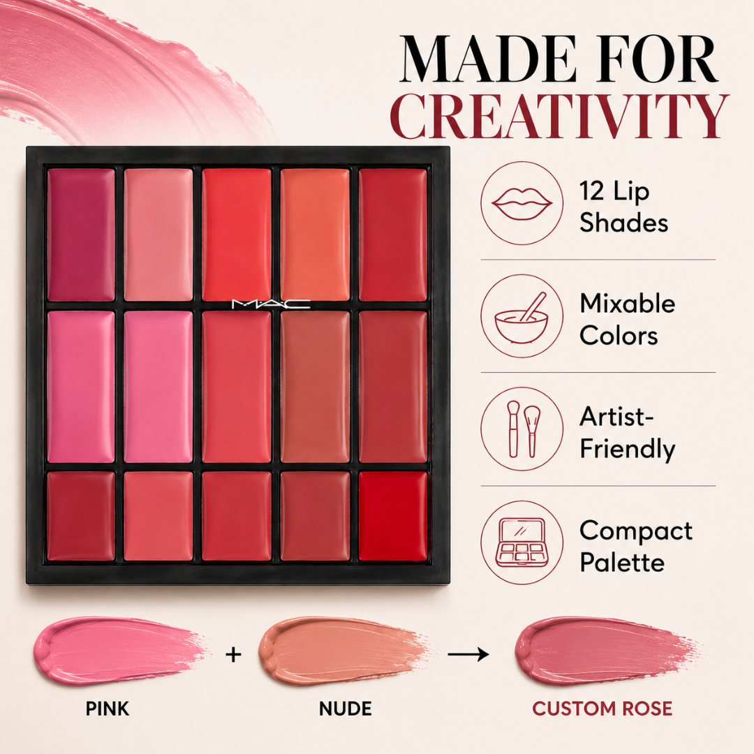 12-Shade Custom Lip MAC Lipsticks Palette – Mix, Blend & Create – 12 Wearable Colors, Endless Looks – Pro-Level Pigment, Artist-Friendly – Create Your Signature Lip Shade – For All Skin Tones