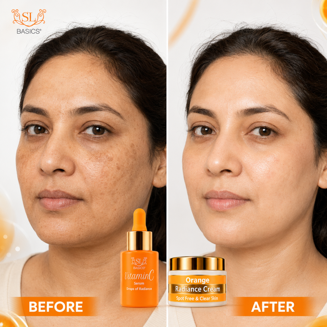 SL Basics Vitamin C Serum + Orange Radiance Cream Duo – 10% Stable Vitamin C Serum + Brightening Radiance Cream – For Spot-Free, Clear & Radiant Skin – Dark Spot Care, Tone Brightening & Deep Hydration
