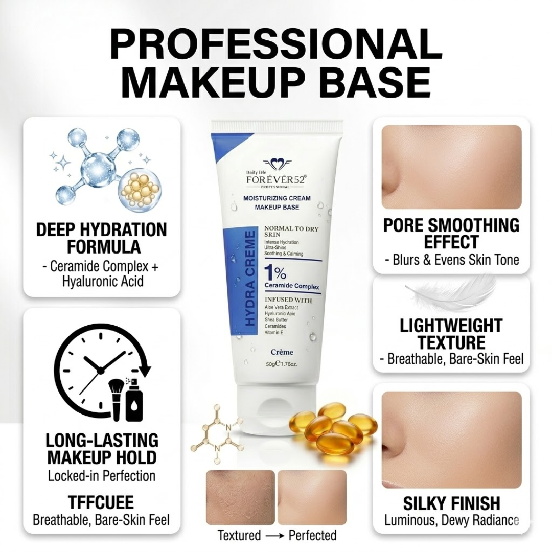FOREVER52 Hydra Creme Moisturizer & Primer – Intense Hydration, Pore Blurring, Makeup Base for Normal to Dry Skin – Smooth, Hydrate, Perfect