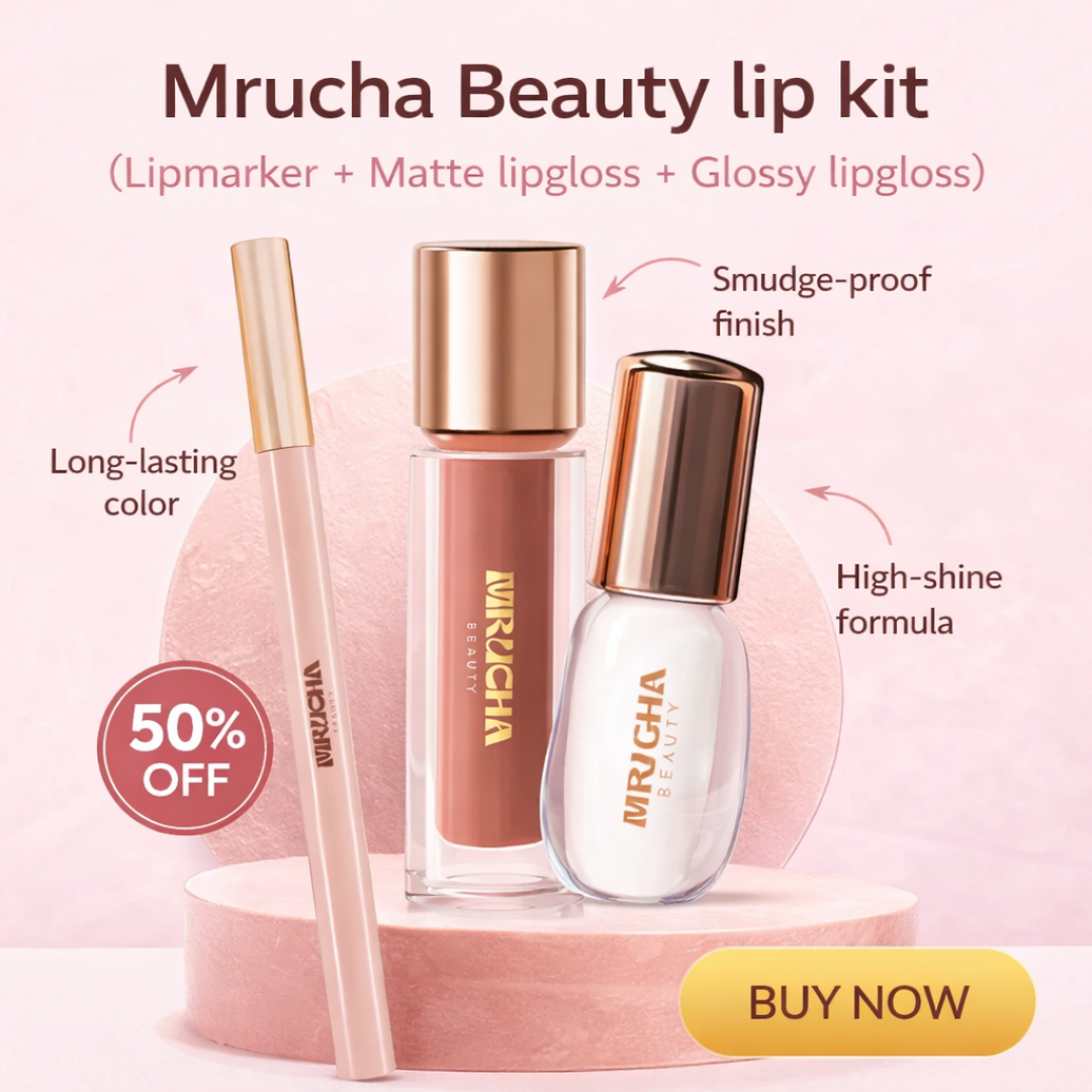 MRUCHA Beauty Complete Lip Kit | Lip Marker + Matte Lip Gloss + Glossy Lip Gloss | Smudge-Proof, Long-Lasting, High-Shine