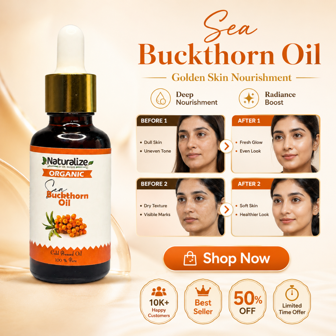 Naturalize Organic Sea Buckthorn Oil – Cold Pressed, 100% Pure – Golden Skin Nourishment – Deep Moisture, Radiance Boost & Skin Barrier Support