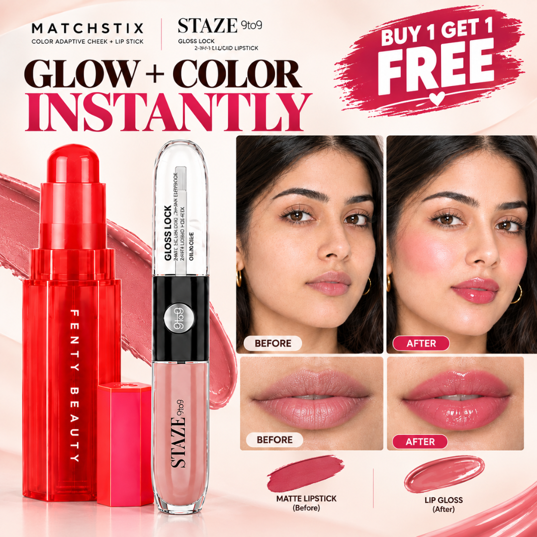 Fenty Beauty Matchstix & Staze 9to9 Gloss Lock Duo – Buy 1 Get 1 FREE – Color-Adaptive Blush & 12H Lip Tint – Matte to Gloss Finish