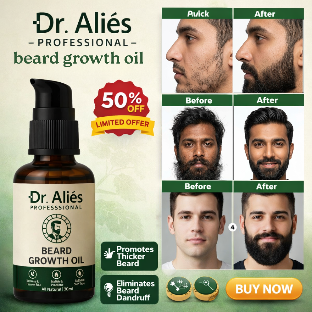 Dr. Alies Professional Beard Growth Oil | Fill Patchy Beard, Stop Itching & Dandruff – Natural 30ml