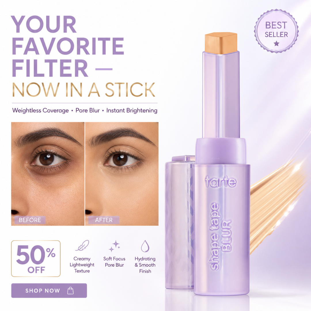 tarte Shape Tape BLUR Stick – Weightless Coverage, Pore Blur & Instant Brightening – Creamy Lightweight Texture, Soft Focus Pore Blur – Hydrating & Smooth Finish