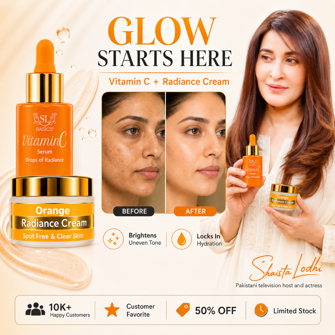 SL Basics Vitamin C Serum + Orange Radiance Cream Duo – 10% Stable Vitamin C Serum + Brightening Radiance Cream – For Spot-Free, Clear & Radiant Skin – Dark Spot Care, Tone Brightening & Deep Hydration