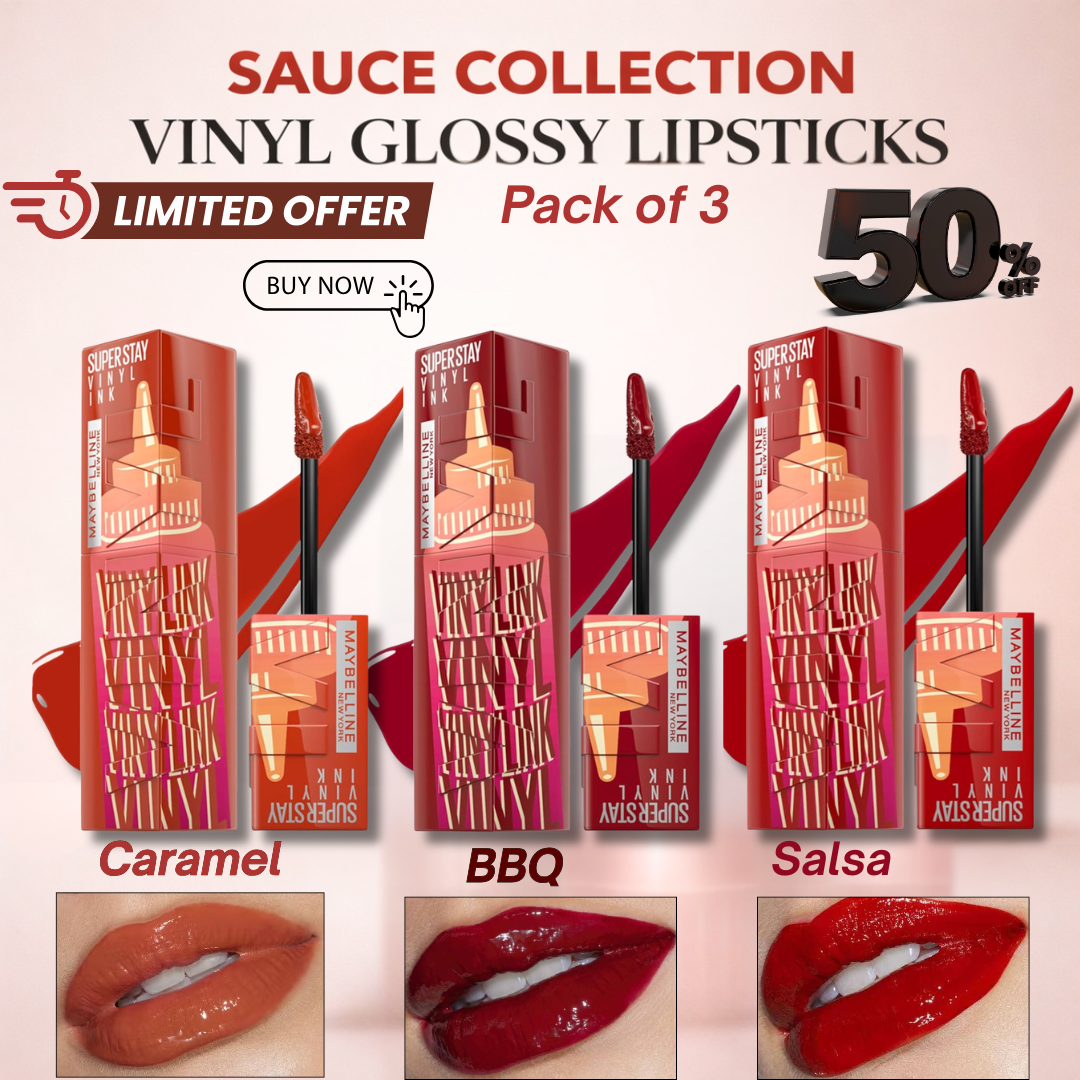 Maybelline Superstay Vinyl Ink Sauce Collection- 16H Wear Glossy Lipstick (Pack of 3)