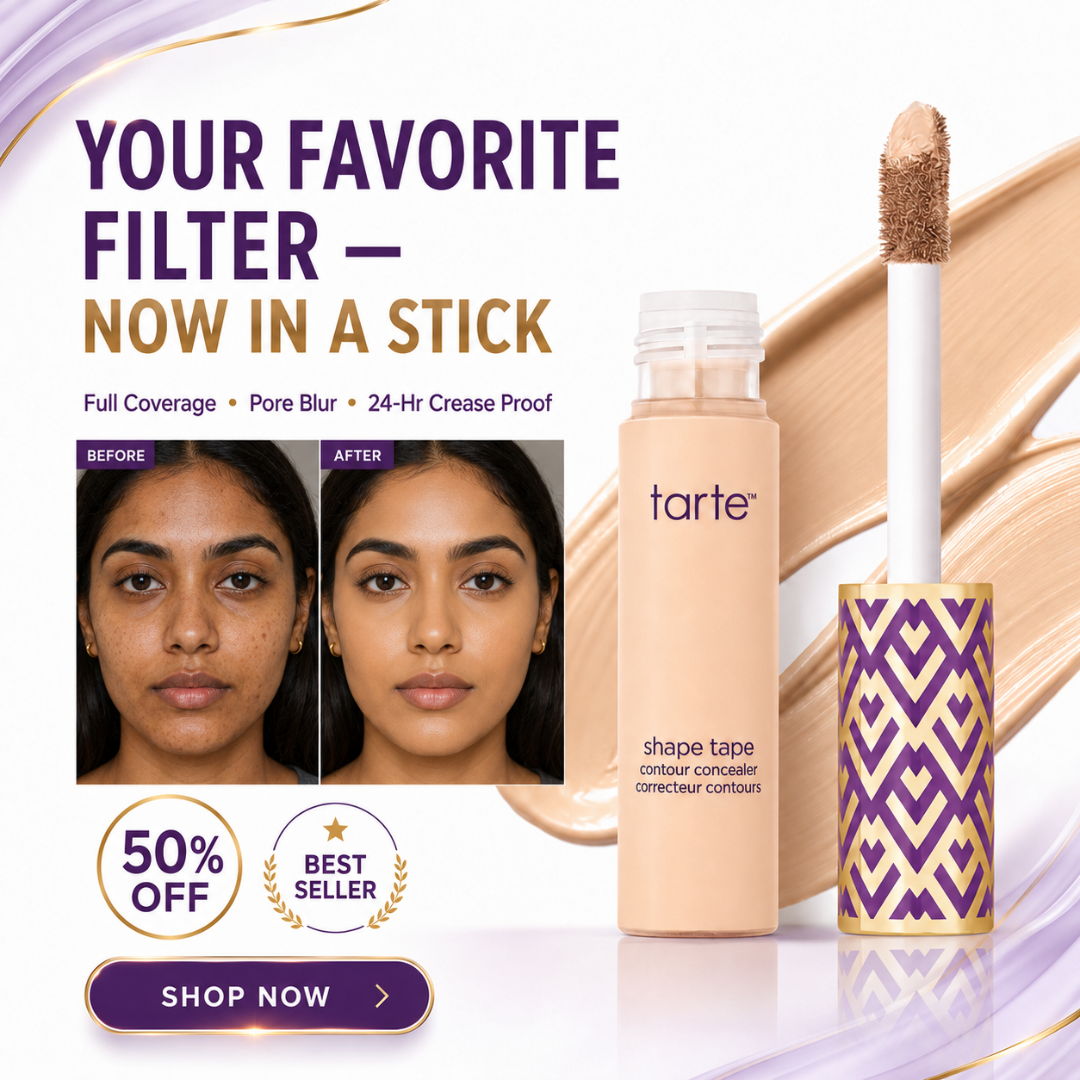 tarte Shape Tape Contour Concealer – 50% OFF – Full Coverage, Pore Blur & 24-Hr Crease Proof – Your Favorite Filter Now in a Stick