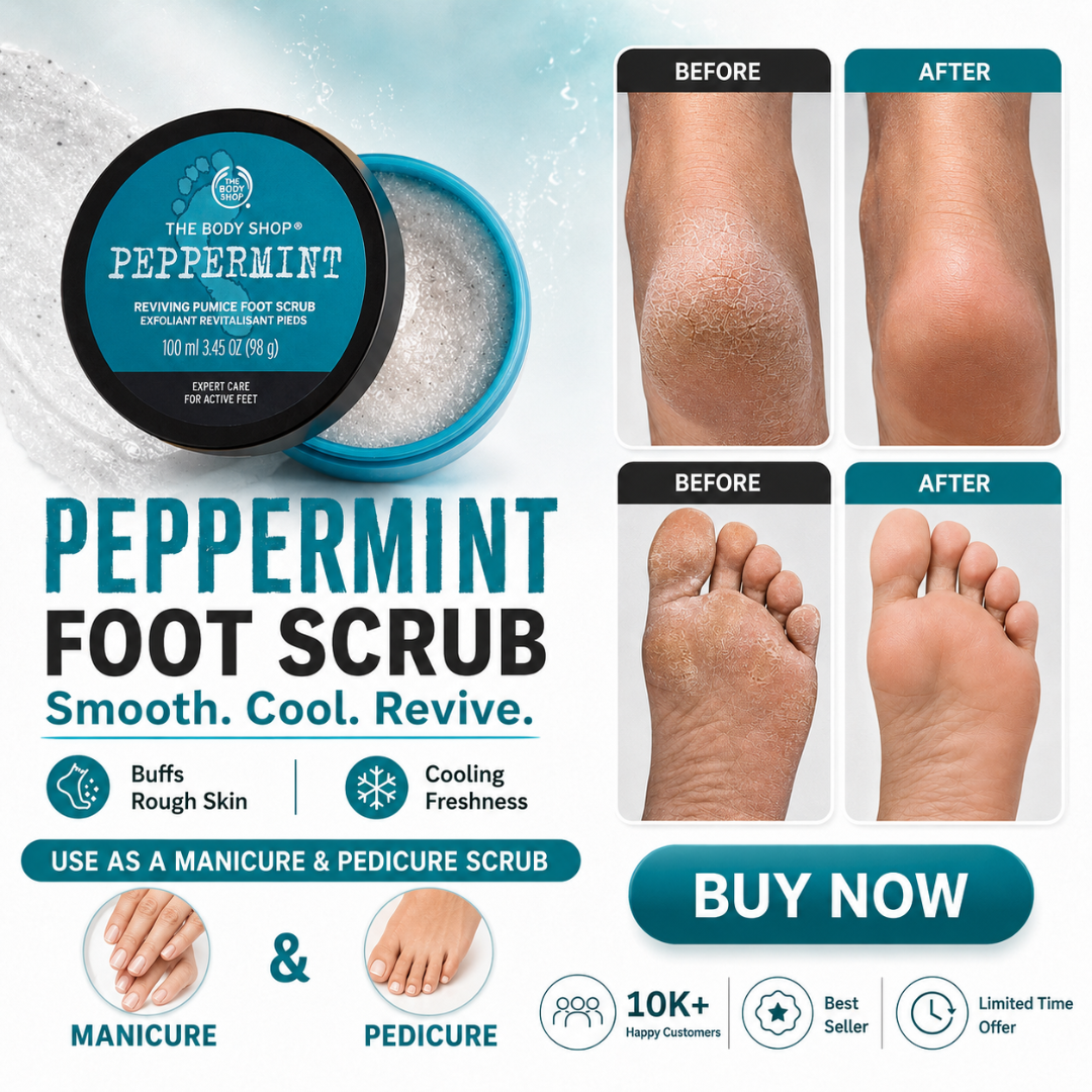 The Body Shop Peppermint Reviving Pumice Foot Scrub – Smooth, Cool & Revive – Expert Care for Active Feet – Buffs Rough Skin, Cooling Freshness – With Natural Pumice & Peppermint Oil