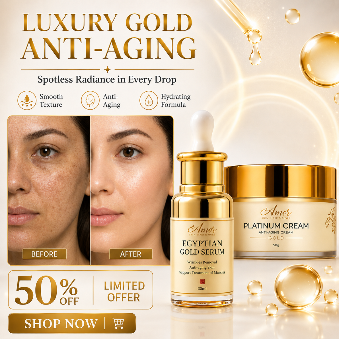 Amor Egyptian Gold Serum + Platinum Anti-Aging Cream Duo – Luxury Gold Anti-Aging – Firms Skin, Deeply Hydrates – With Gold Extracts, Moringa, Collagen Complex, Hyaluronic Acid & Peptides