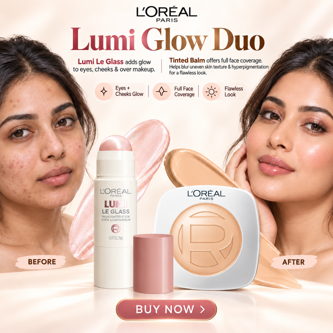 L'Oréal Paris Lumi Glow Duo – Tinted Balm Foundation & Le Glass Highlighter Stick – Flawless Radiant Coverage