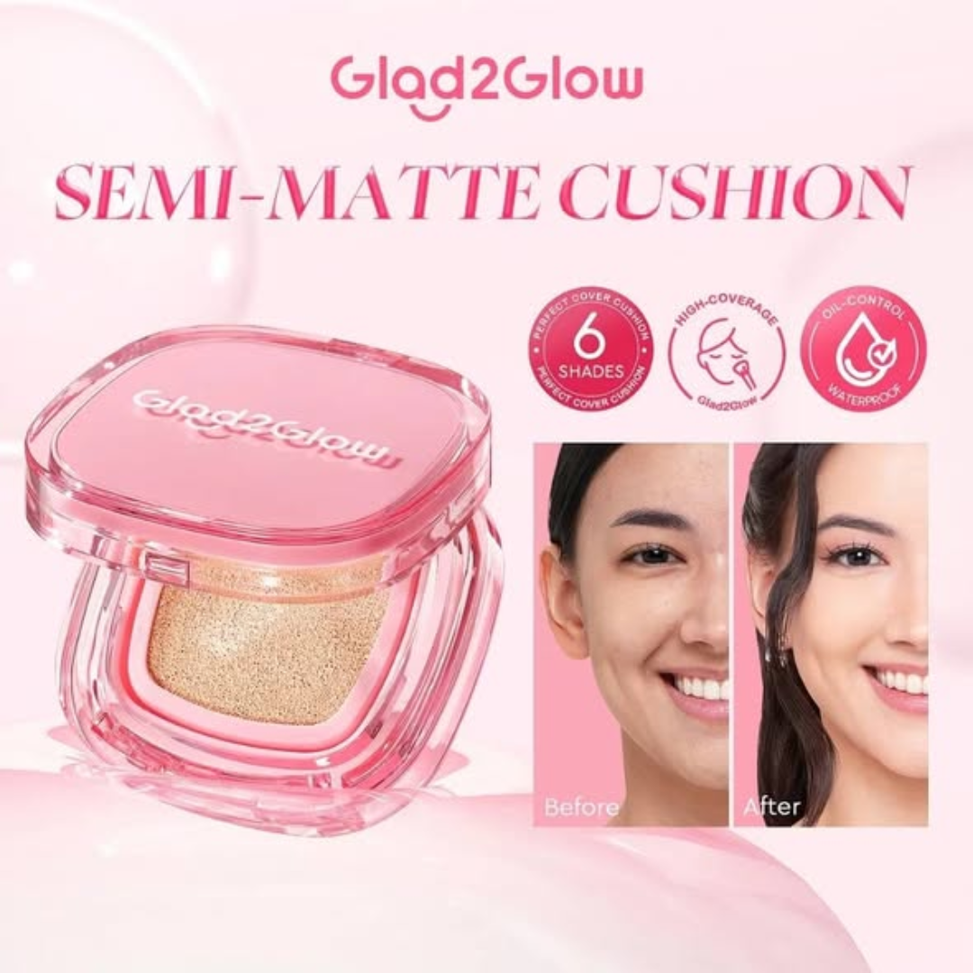 Glad2Glow Ultimate Satin Cushion | Semi-Matte Foundation | 12H Waterproof, Pore-Blurring Finish