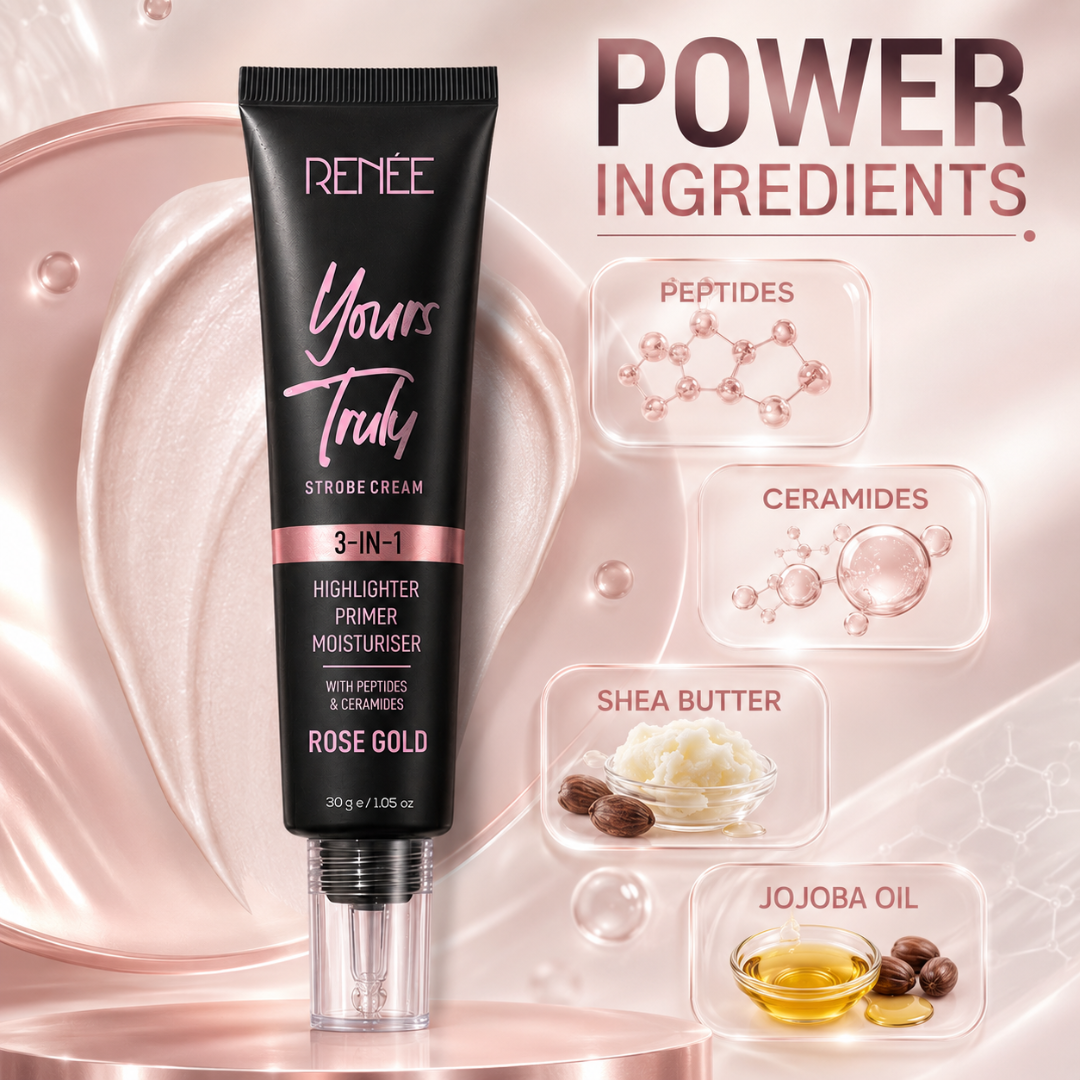 RENÉE Yours Truly Strobe Cream | 3-in-1 Glow | Instant Glass Skin | Rose Gold Finish
