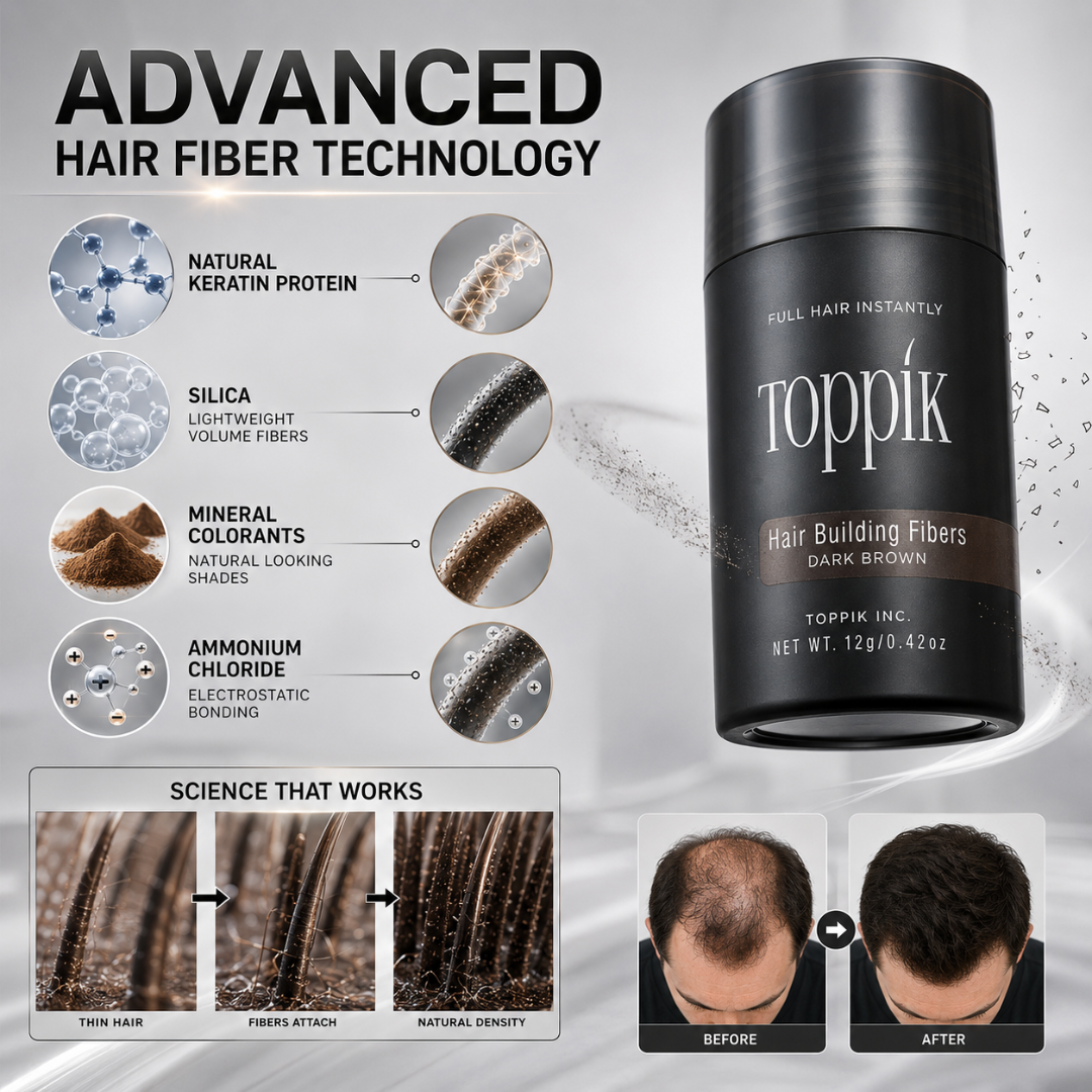 Toppik Hair Building Fibers – Fuller Hair in 30 Seconds – Instant Thicker-Looking Hair – Natural Keratin Protein Fibers – Conceals Thinning Hair, Bald Spots & Scalp
