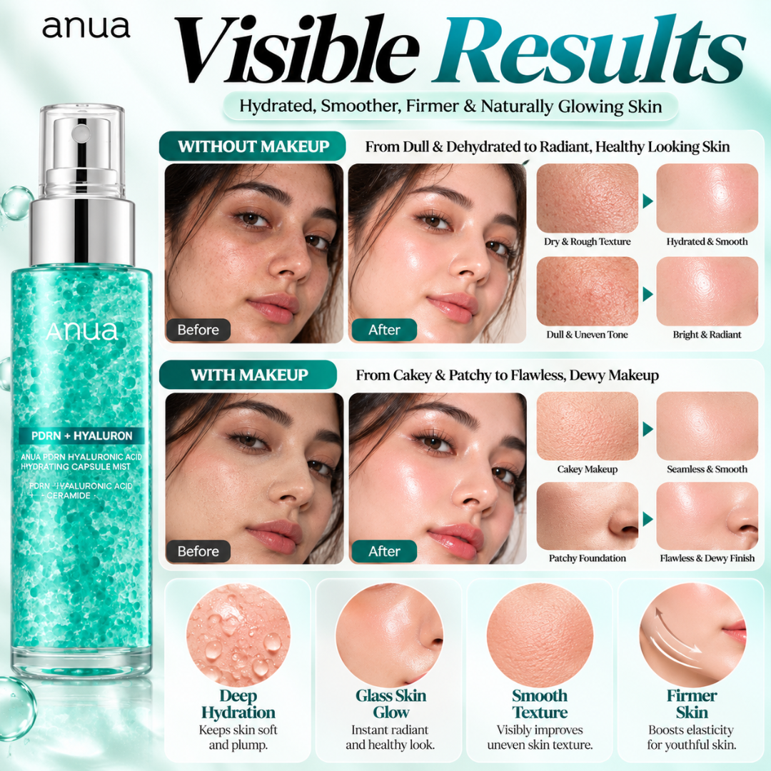 Anua PDRN Hyaluron Hydrating Capsule Mist – Instant Glass Glow, Deep Hydration with Hyaluronic Acid & Ceramide, Fixes Cakey Makeup for Dewy Skin