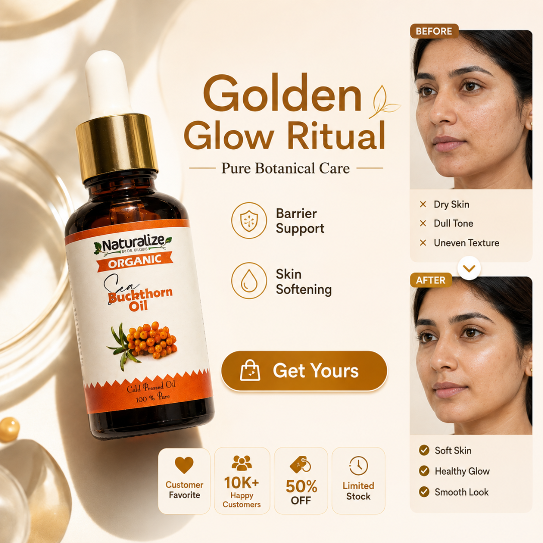 Naturalize Organic Sea Buckthorn Oil – Cold Pressed, 100% Pure – Golden Skin Nourishment – Deep Moisture, Radiance Boost & Skin Barrier Support