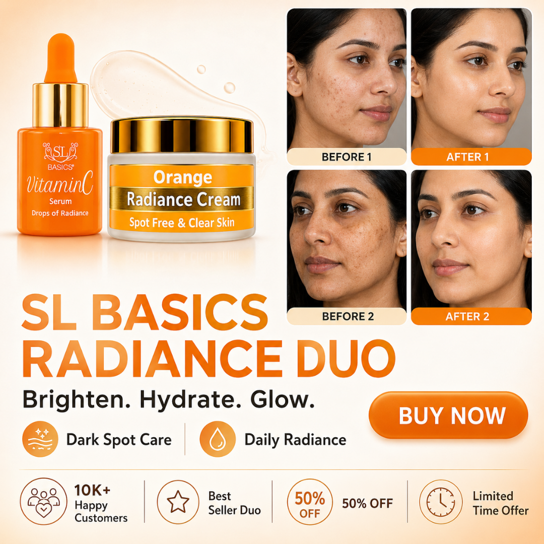 SL Basics Vitamin C Serum + Orange Radiance Cream Duo – 10% Stable Vitamin C Serum + Brightening Radiance Cream – For Spot-Free, Clear & Radiant Skin – Dark Spot Care, Tone Brightening & Deep Hydration