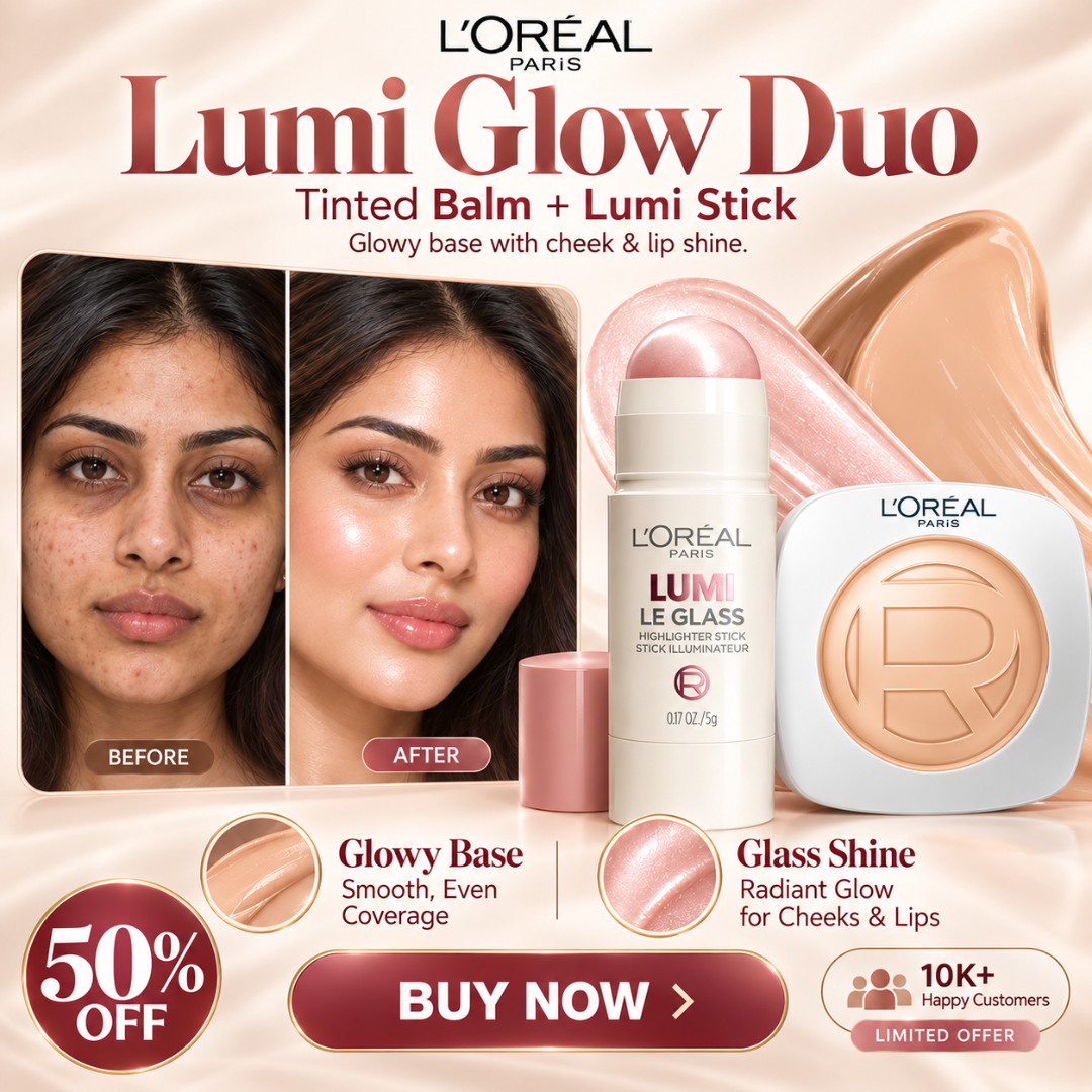 L'Oréal Paris Lumi Glow Duo – Tinted Balm Foundation & Le Glass Highlighter Stick – Flawless Radiant Coverage