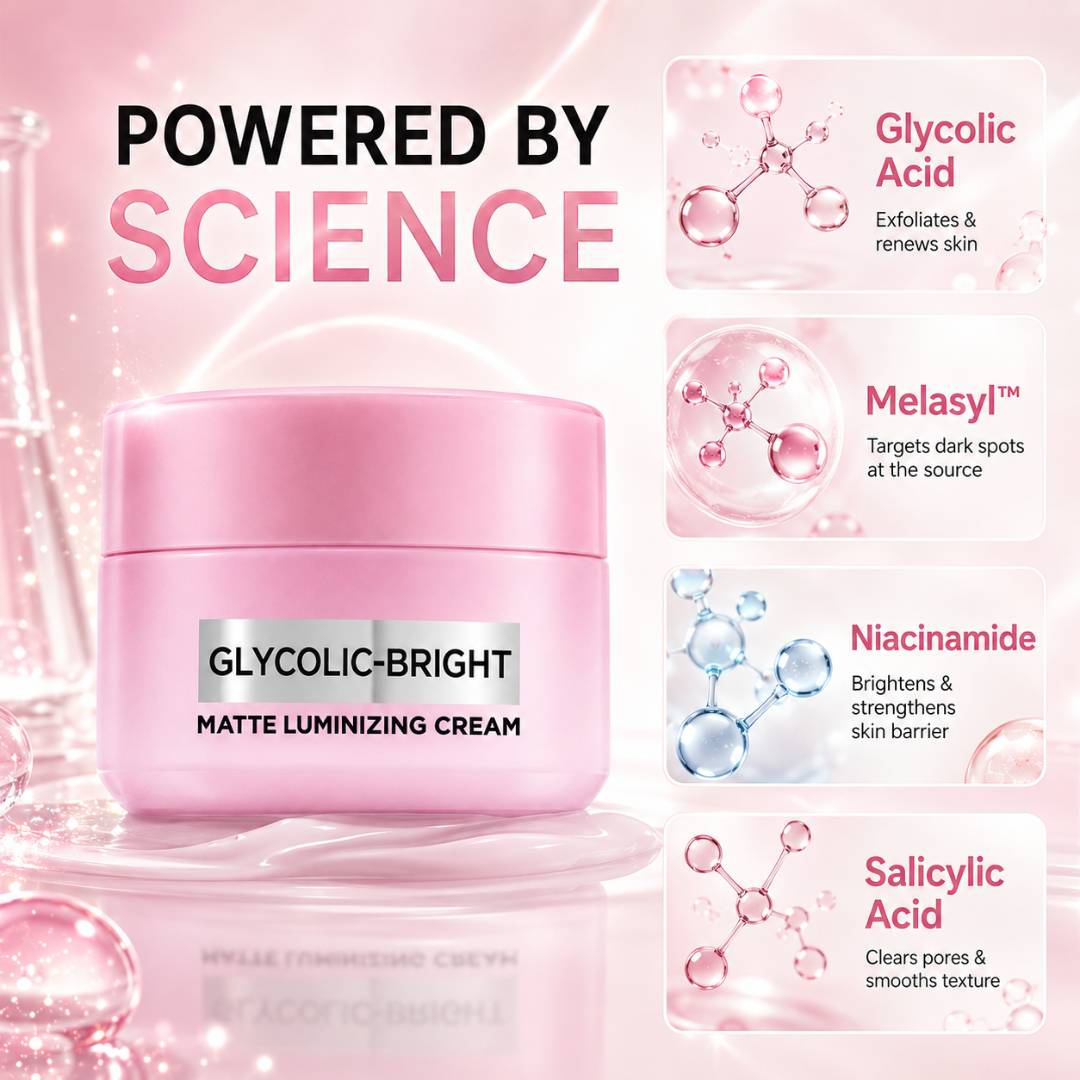 Glycolic-Bright Matte Luminizing Cream | Fades Dark Spots | 24H Oil Control | Instant Glass Glow