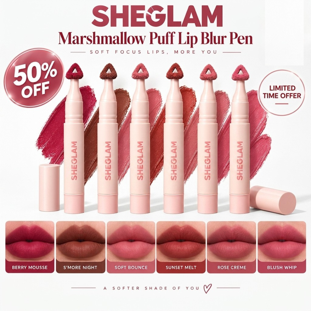 SHEGLAM Marshmallow Puff Lip Blur Pen + Buy 2 Get 1 FREE – Soft Focus Lips, More You – Velvety Matte, Lightweight Feel – Blurred Matte Finish – Transfer & Sweat Proof