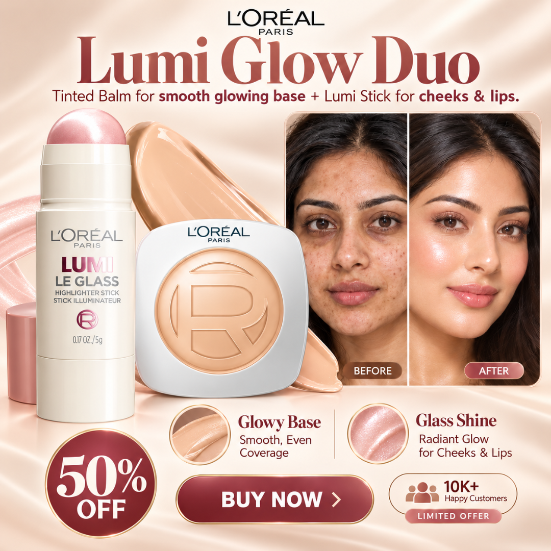 L'Oréal Paris Lumi Glow Duo – Tinted Balm Foundation & Le Glass Highlighter Stick – Flawless Radiant Coverage