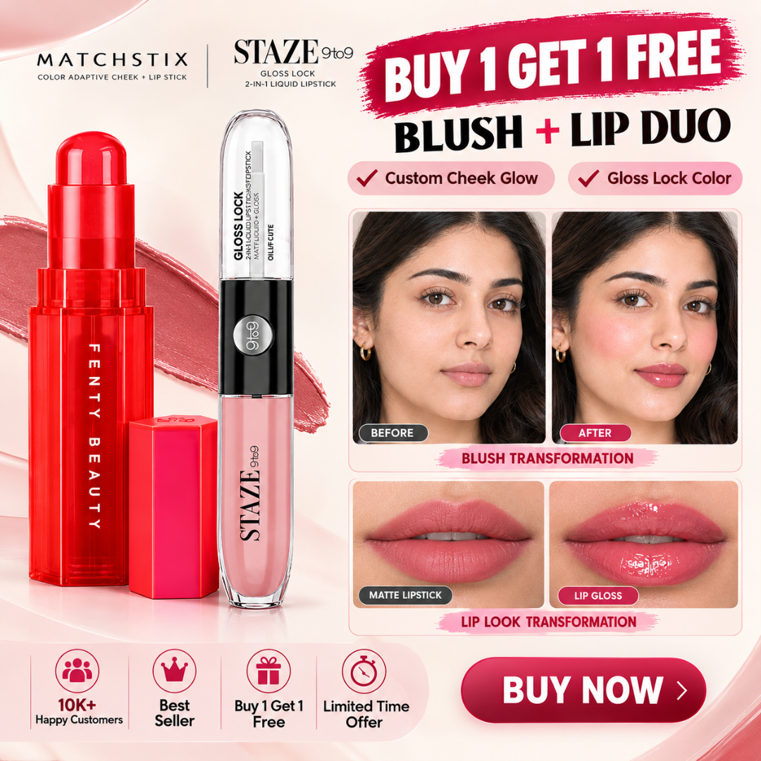 Fenty Beauty Matchstix & Staze 9to9 Gloss Lock Duo – Buy 1 Get 1 FREE – Color-Adaptive Blush & 12H Lip Tint – Matte to Gloss Finish