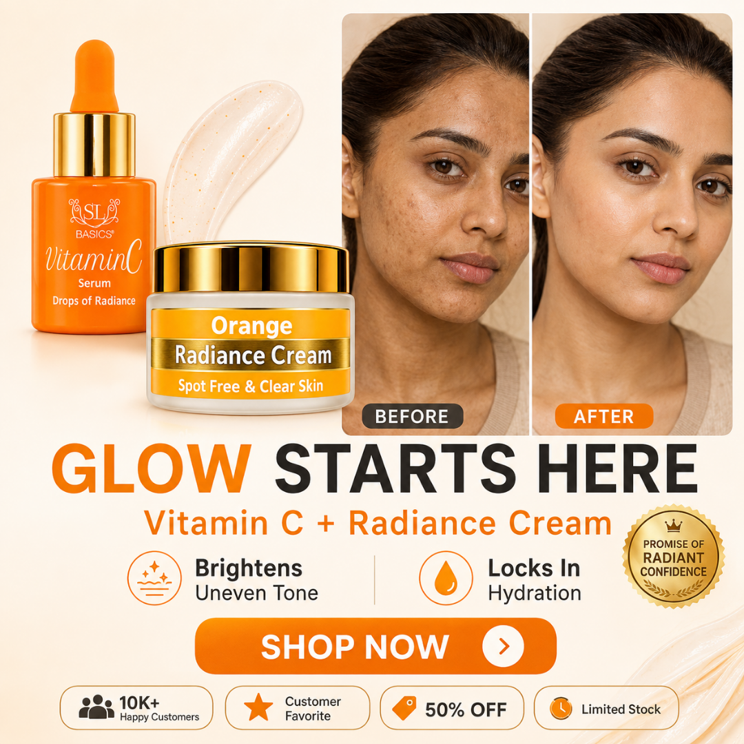 SL Basics Vitamin C Serum + Orange Radiance Cream Duo – 10% Stable Vitamin C Serum + Brightening Radiance Cream – For Spot-Free, Clear & Radiant Skin – Dark Spot Care, Tone Brightening & Deep Hydration