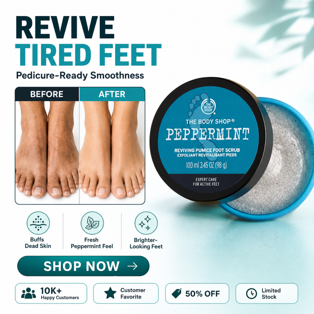 The Body Shop Peppermint Reviving Pumice Foot Scrub – Smooth, Cool & Revive – Expert Care for Active Feet – Buffs Rough Skin, Cooling Freshness – With Natural Pumice & Peppermint Oil
