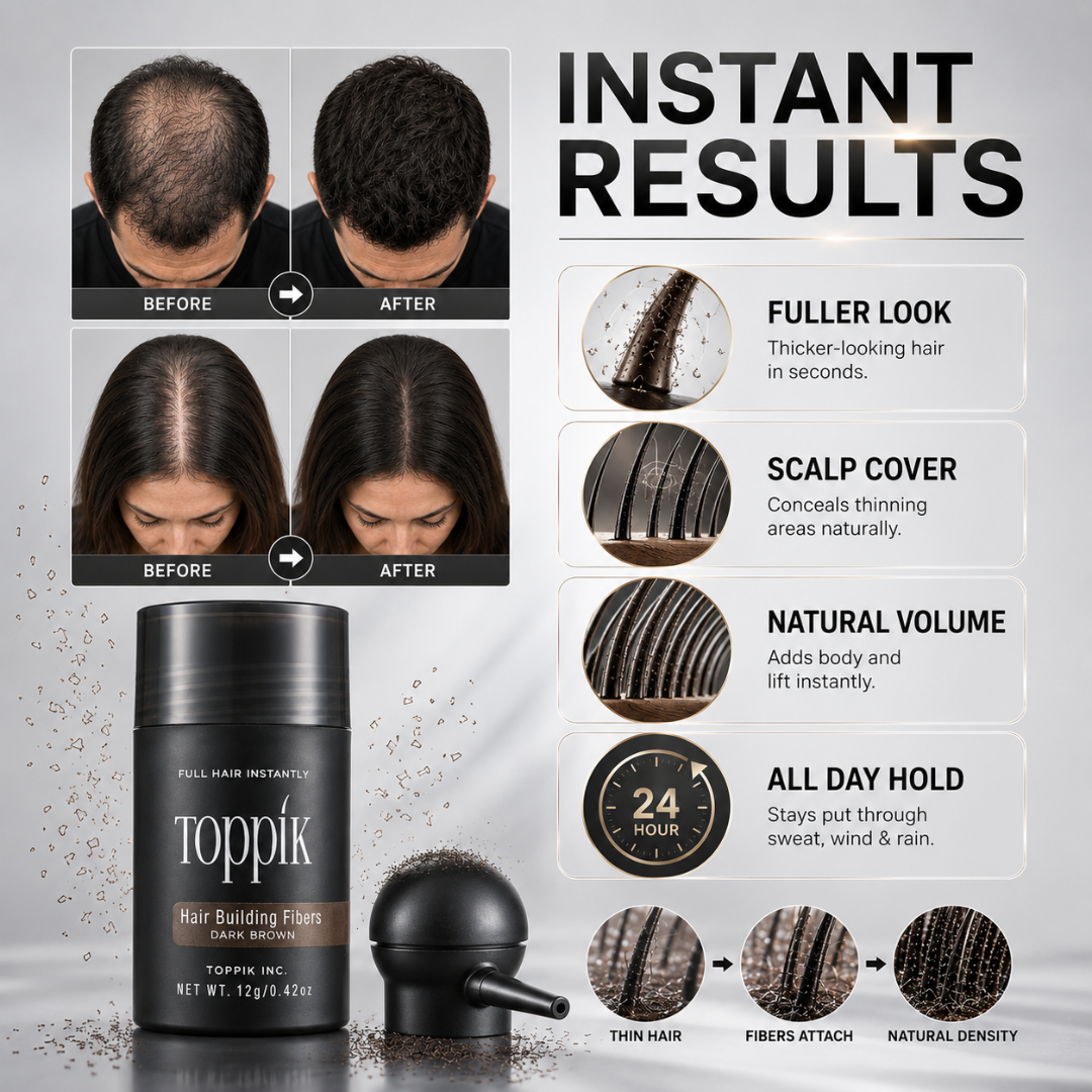 Toppik Hair Building Fibers – Fuller Hair in 30 Seconds – Instant Thicker-Looking Hair – Natural Keratin Protein Fibers – Conceals Thinning Hair, Bald Spots & Scalp