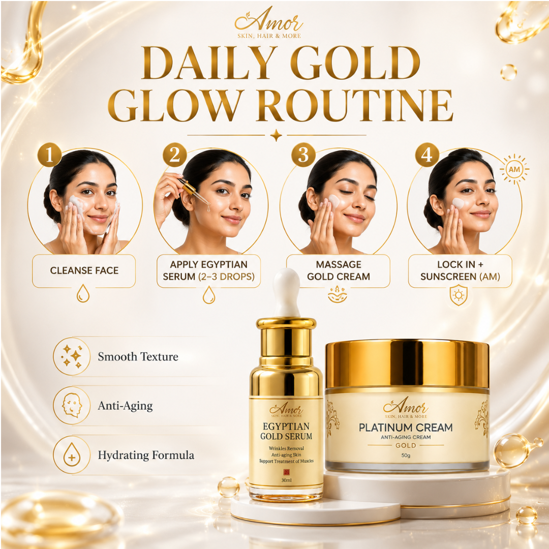 Amor Egyptian Gold Serum + Platinum Anti-Aging Cream Duo – Luxury Gold Anti-Aging – Firms Skin, Deeply Hydrates – With Gold Extracts, Moringa, Collagen Complex, Hyaluronic Acid & Peptides