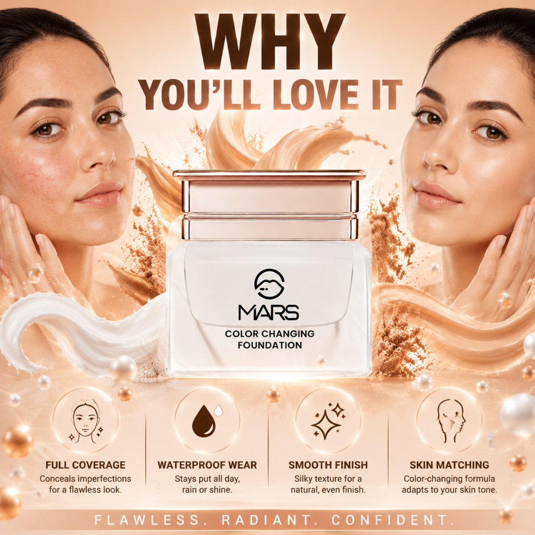 3-in-1 Color Changing Foundation – Full Coverage, Waterproof & Color Match – Adapts to Your Skin Tone – Waterproof, Long-Lasting, Satin Glow Finish – Conceals Imperfections for Flawless