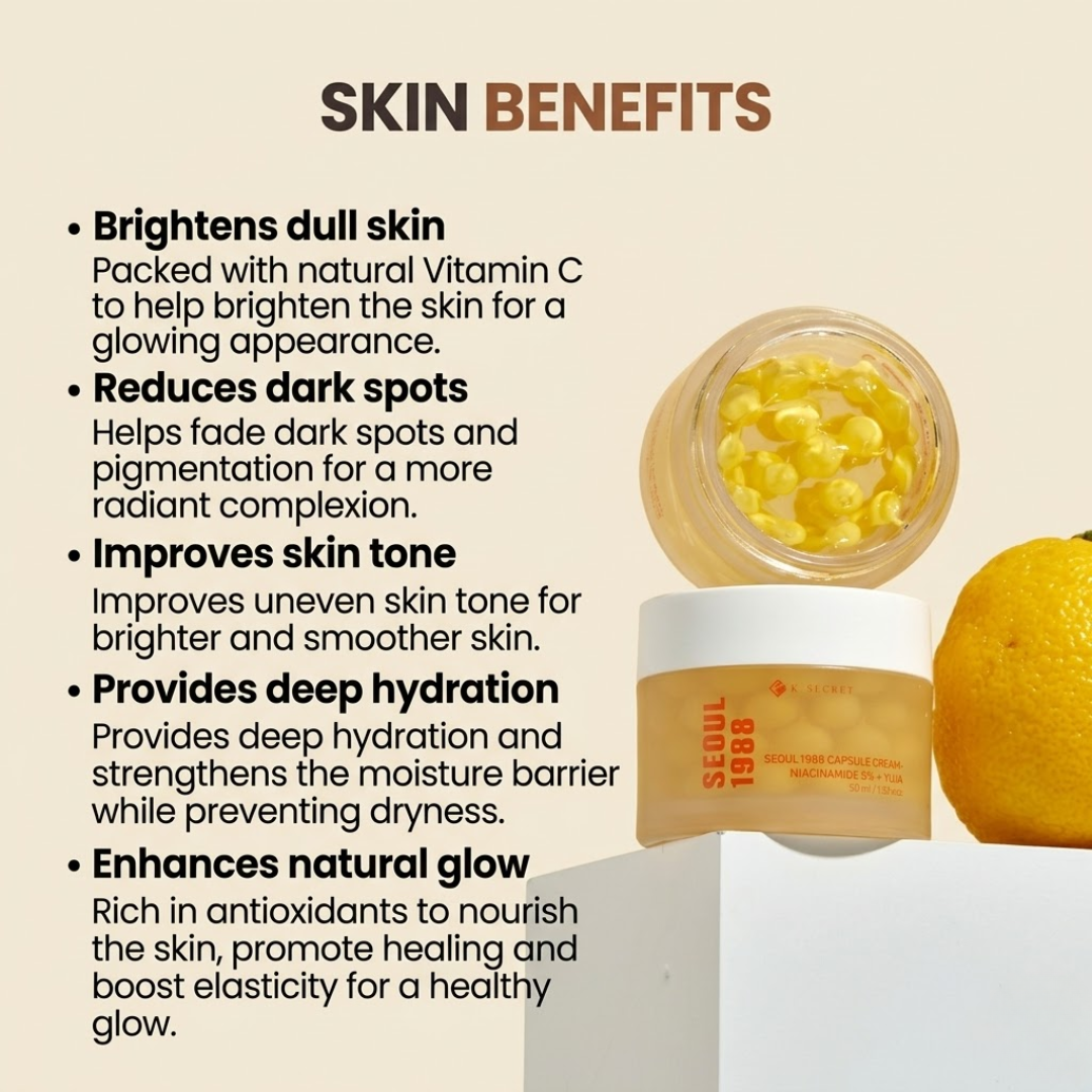 Seoul 1988 Niacinamide 5% + Yuja Capsule Cream | Brightening, Dark Spot Reduction & Skin Tone Evening with Sea Buckthorn & Collagen