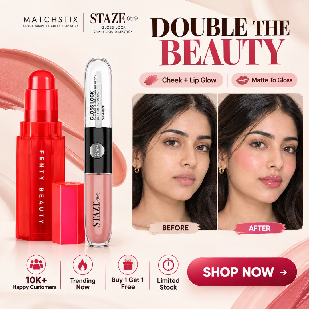 Fenty Beauty Matchstix & Staze 9to9 Gloss Lock Duo – Buy 1 Get 1 FREE – Color-Adaptive Blush & 12H Lip Tint – Matte to Gloss Finish