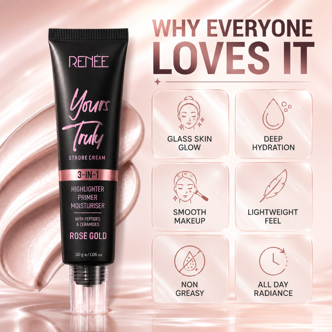 RENÉE Yours Truly Strobe Cream | 3-in-1 Glow | Instant Glass Skin | Rose Gold Finish
