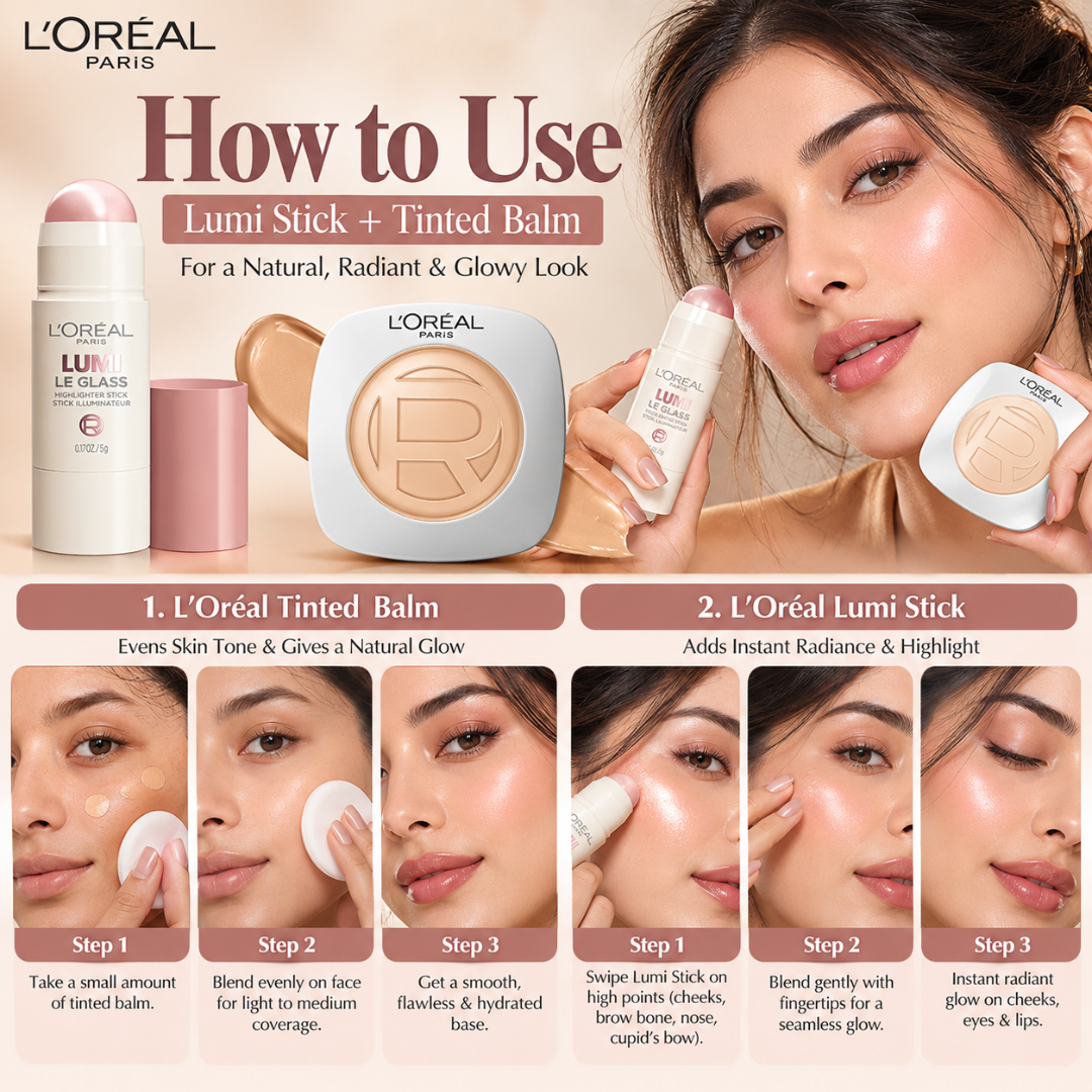 L'Oréal Paris Lumi Glow Duo – Tinted Balm Foundation & Le Glass Highlighter Stick – Flawless Radiant Coverage
