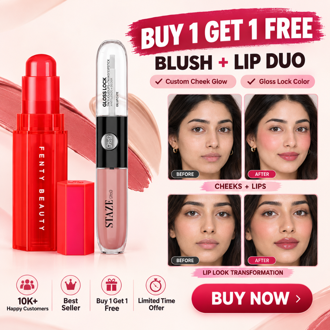 Fenty Beauty Matchstix & Staze 9to9 Gloss Lock Duo – Buy 1 Get 1 FREE – Color-Adaptive Blush & 12H Lip Tint – Matte to Gloss Finish