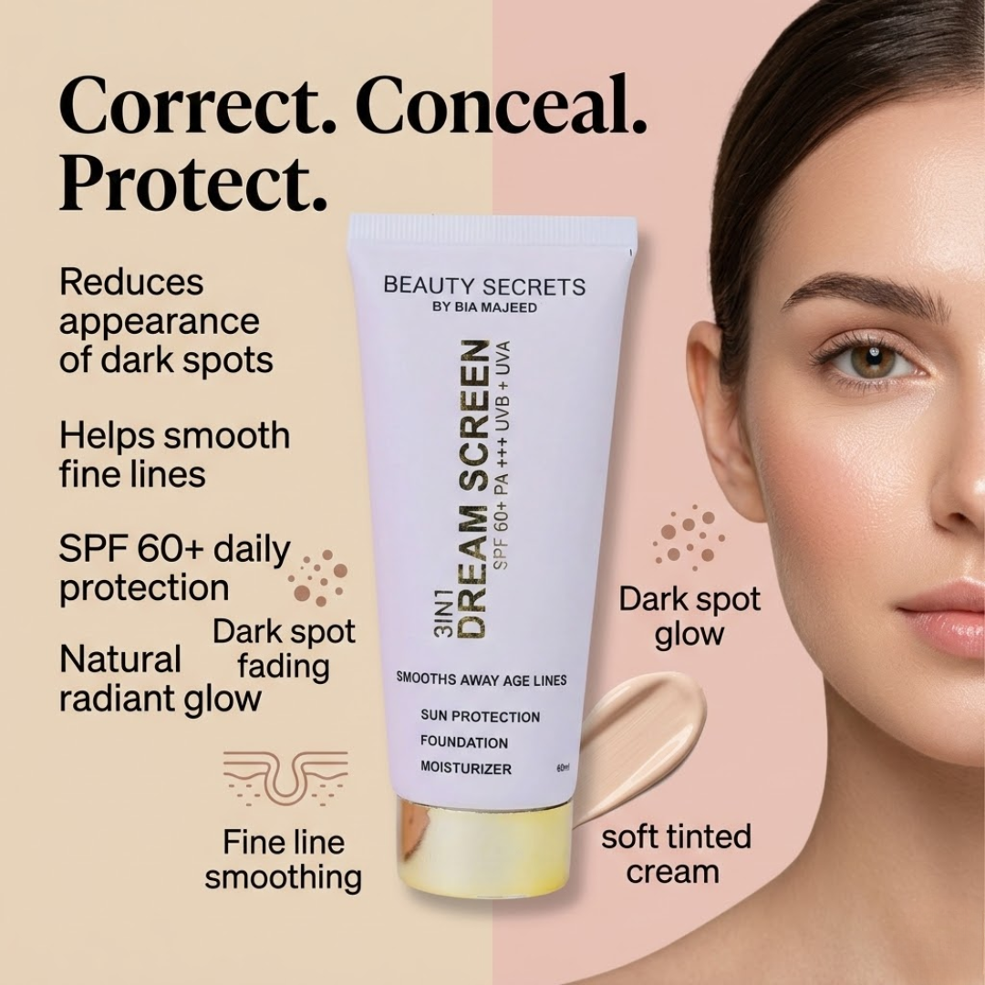Beauty Secrets 3-in-1 Tinted Dream Screen SPF 60+ | Sun Protection, Sheer Foundation & Deep Moisturizer