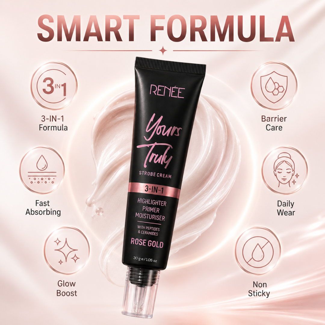 RENÉE Yours Truly Strobe Cream | 3-in-1 Glow | Instant Glass Skin | Rose Gold Finish