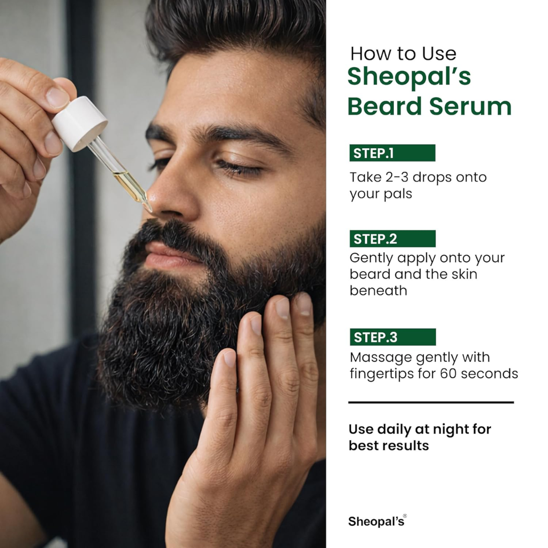 Sheopal's Beard Growth Serum – Strengthens Beard Hair – Water-Based, Non-Sticky – For Patchy Beard, Dry Texture & Uneven Growth