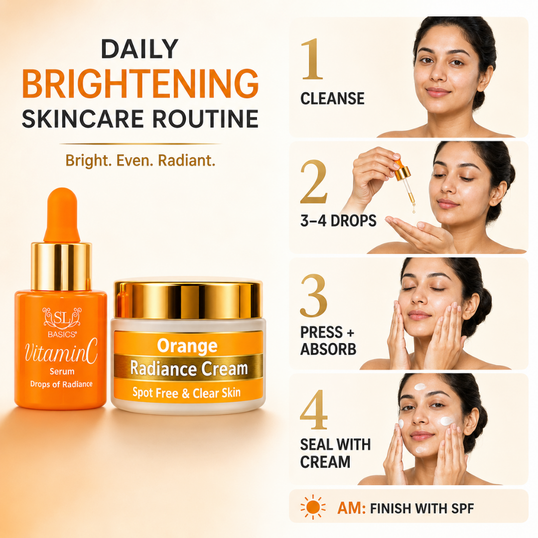 SL Basics Vitamin C Serum + Orange Radiance Cream Duo – 10% Stable Vitamin C Serum + Brightening Radiance Cream – For Spot-Free, Clear & Radiant Skin – Dark Spot Care, Tone Brightening & Deep Hydration