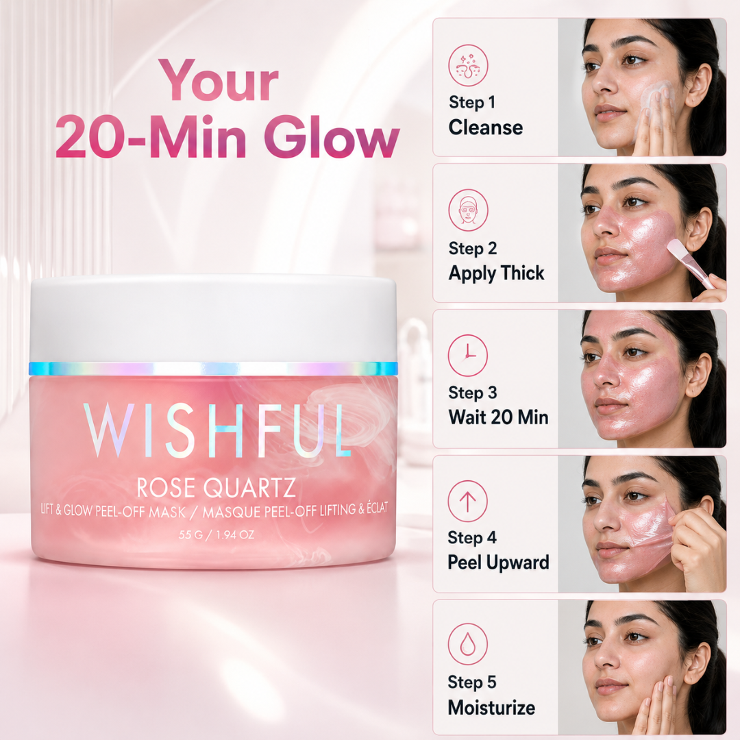 Wishful By Huda Beauty Rose Quartz Lift & Glow Peel-Off Mask – 20-Minute Glow – Pore Refining, Firming & Brightening – Peels, Lifts & Reveals Smooth, Radiant Skin – With Rose Quartz