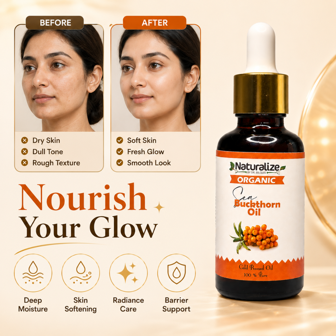 Naturalize Organic Sea Buckthorn Oil – Cold Pressed, 100% Pure – Golden Skin Nourishment – Deep Moisture, Radiance Boost & Skin Barrier Support