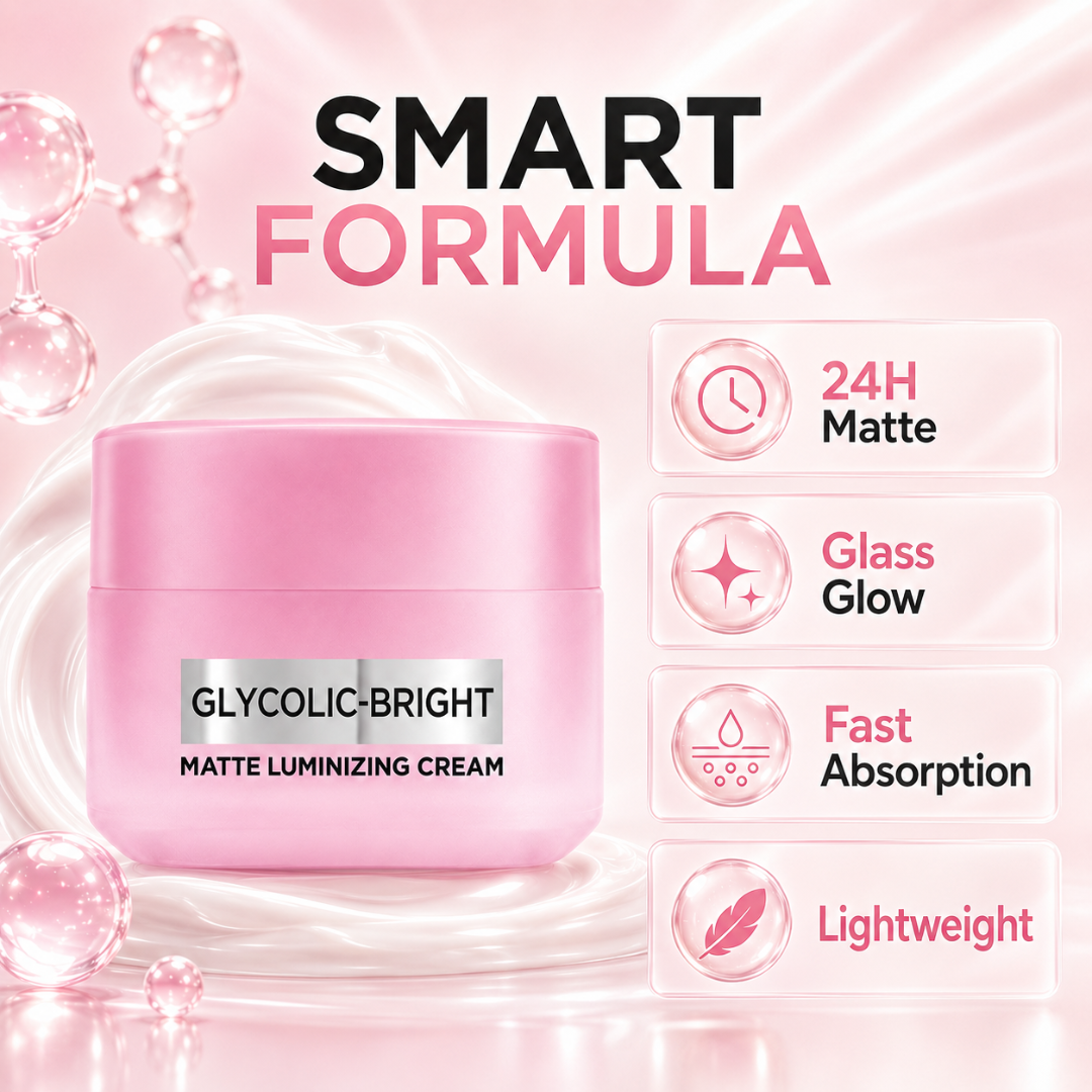 Glycolic-Bright Matte Luminizing Cream | Fades Dark Spots | 24H Oil Control | Instant Glass Glow
