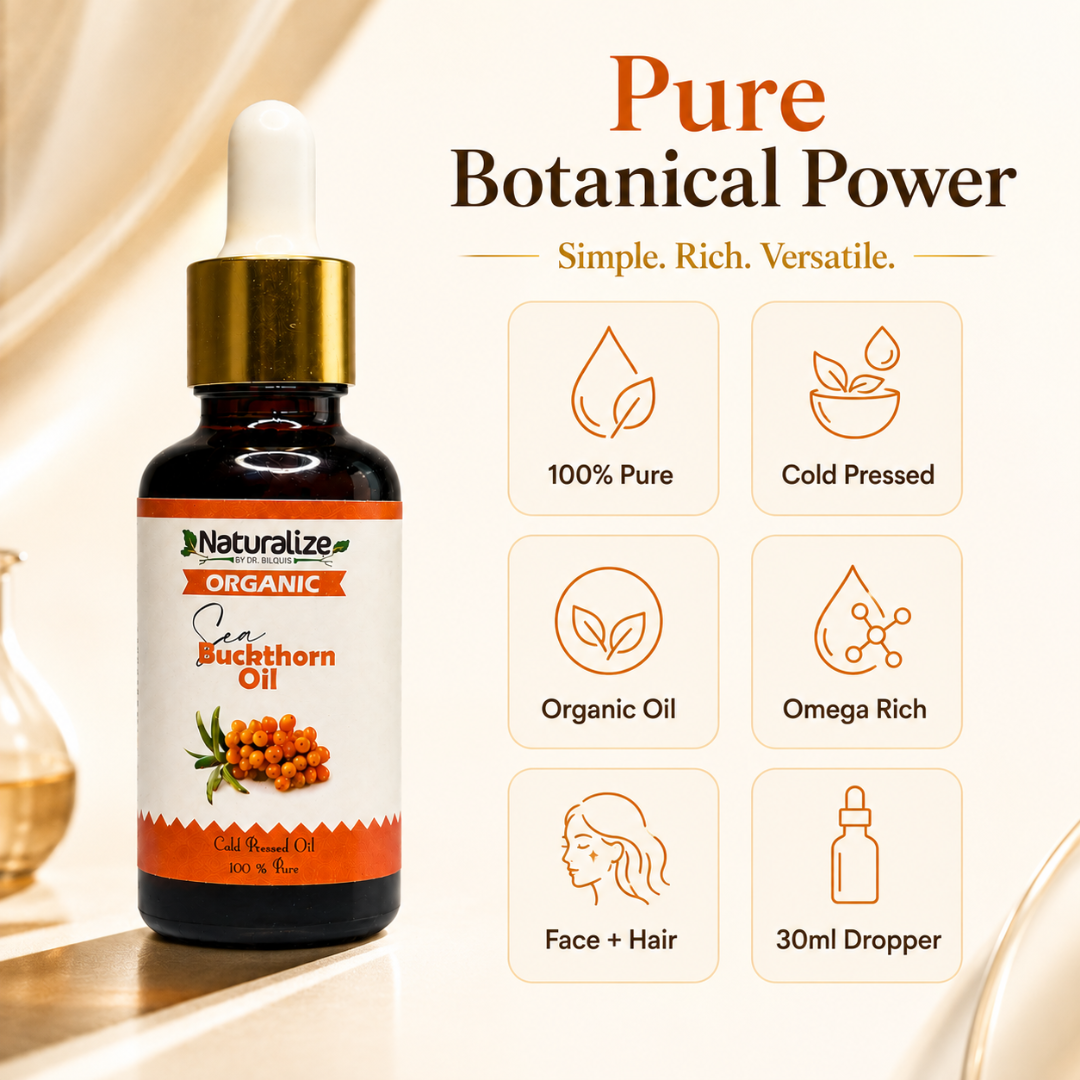 Naturalize Organic Sea Buckthorn Oil – Cold Pressed, 100% Pure – Golden Skin Nourishment – Deep Moisture, Radiance Boost & Skin Barrier Support