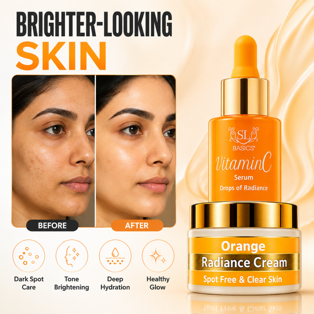 SL Basics Vitamin C Serum + Orange Radiance Cream Duo – 10% Stable Vitamin C Serum + Brightening Radiance Cream – For Spot-Free, Clear & Radiant Skin – Dark Spot Care, Tone Brightening & Deep Hydration