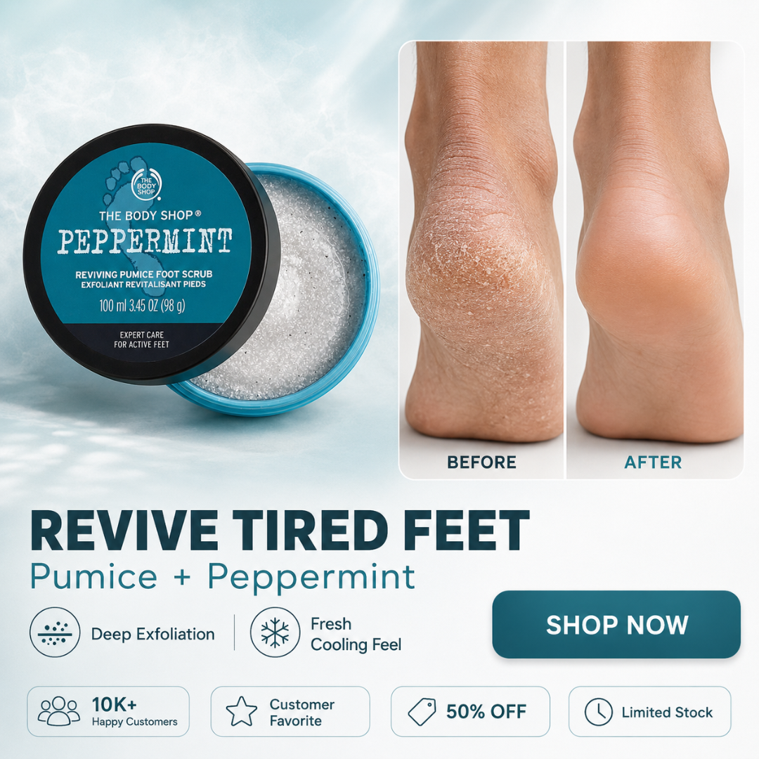 The Body Shop Peppermint Reviving Pumice Foot Scrub – Smooth, Cool & Revive – Expert Care for Active Feet – Buffs Rough Skin, Cooling Freshness – With Natural Pumice & Peppermint Oil