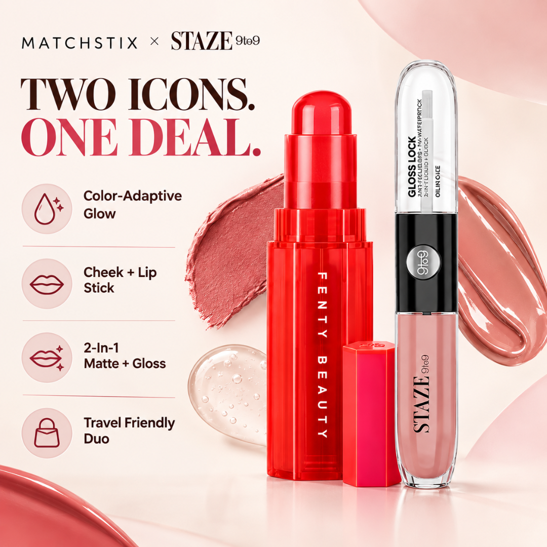 Fenty Beauty Matchstix & Staze 9to9 Gloss Lock Duo – Buy 1 Get 1 FREE – Color-Adaptive Blush & 12H Lip Tint – Matte to Gloss Finish