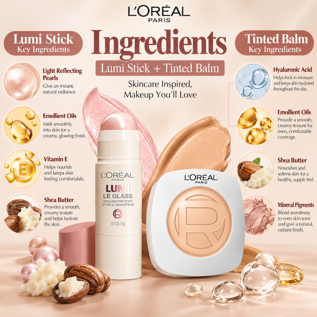 L'Oréal Paris Lumi Glow Duo – Tinted Balm Foundation & Le Glass Highlighter Stick – Flawless Radiant Coverage